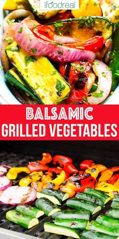 grilled vegetables with balsamic and garlic on the grill in front of it