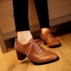 Us 5-11 Womens Ladies Brogue Lace Up Low Thick Heel Oxfords Retro Dress Shoes Oxford Pumps, Mid Heel Shoes, Oxford Heels, Elegante Casual, Brown Shoes, Unique Shoes, Retro Women, Jane Shoes, Shoes Pumps