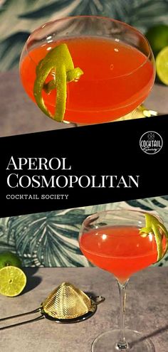 an image of aperoli cosmopoltan cocktail with lime garnish