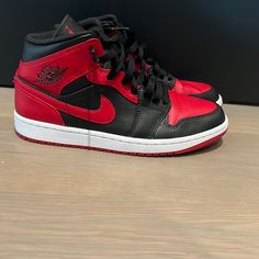 Size 8 100% Authentic Fire Shoes, Nike Shoes Air, Shoes Air, Air Jordan 1 Mid, Jordan 1 Mid, Air Jordan 1, Men's Nike, Red And Black, Mens Shoes Sneakers