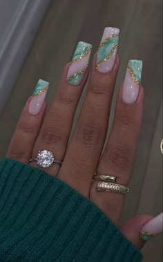 Turquoise Nails, Sassy Nails, Acrylic Nails Coffin Pink, White Nail, Summer Acrylic Nails, Square Acrylic Nails