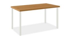 a wooden table with white legs on an isolated background