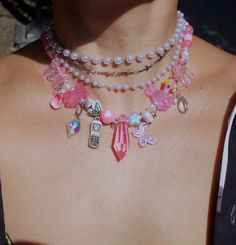 handmade pink crystal butterfly layers necklace,Y2Ks 90's style, bunny bear,fairycore,pearls,custom jewelry. 36+5cm 90s Accessories Jewelry, Layers Necklace, Pretty Jewelry Necklaces, Crystal Butterfly, Dope Jewelry, Pink Necklace, Funky Jewelry, Cute Necklace, Girly Jewelry