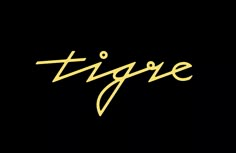 the word'tigae'written in gold on a black background with yellow lettering