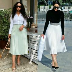 Corporate Attire Women Skirt, Black And White Skirt Outfit, Pleated Skirt Outfit Black Women, Pleated Skirt Outfit Ideas, Casual Outfits Modest, Work Outfits Casual, Modest Dresses Fashion, Fashionable Work Outfit, Outfit Elegant