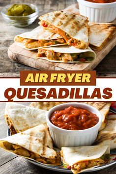 air fryer quesadillas on a plate with salsa