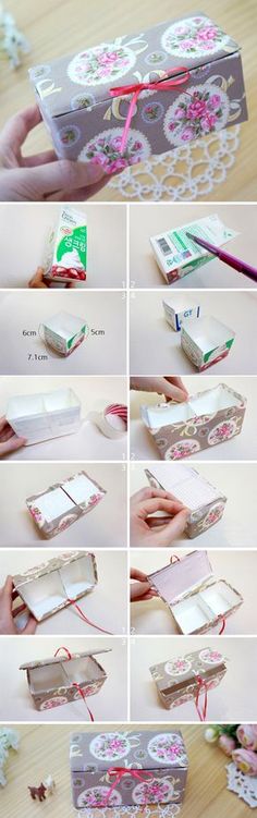 the instructions to make an origami box with flowers on it and ribbon tied around