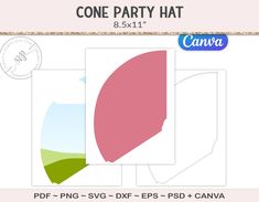 some pink, green and blue shapes are shown in the shape of a cone party hat