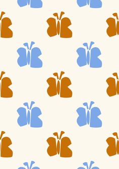 an orange and blue flower pattern on a white background