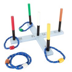 an image of a game set that is made out of rope and plastic tube rings