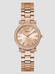 Rose gold-tone analog watch Crystal bezel Bold hour markers Polished stainless steel bracelet Case diameter in mm: 32 Water resistant up to 30M/98 ft Two-year limited warranty Rich Women, Rose Gold Watches, Guess By Marciano, Analog Watch, Polished Stainless Steel, Steel Bracelet, Silver Watch, Stainless Steel Bracelet, Accessories Watches