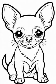 a small chihuahua dog with big eyes sitting down and looking at the camera coloring page