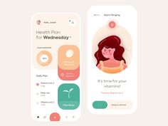 two cell phones showing the health plan for wednesday and it's time for your vitamins