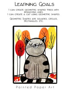 a drawing of a cat sitting in front of trees with the words learning goals on it