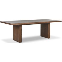 a wooden table with two legs and a long rectangular top, on a white background