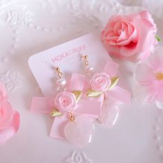 2 pairs of bow earrings. Includes one of each item: ♡ Rose Quartz Earrings (originally $33)♡ Strawberry Yogurt Earrings (originally $31)Materials: lace, satin ribbon, glass beads, faux and real freshwater pearls, gold plated findings, rose quartz. All items are handmade to order and may differ slightly. Please allow 2-3 weeks to ship! Valentine Earrings, Valentines Earrings, Strawberry Yogurt, Stud Earrings Gold, Rose Quartz Earrings, Earring Bundle, Kawaii Accessories, Rose Quartz Heart, Princess Collection