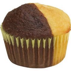 a chocolate and yellow cupcake on a white background