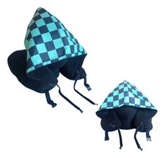 two black and blue hats with checkers on them