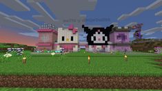 Sanrio Houses Minecraft, Kuromi Minecraft House, Hello Kitty Minecraft House, Kuromi Minecraft, Sanrio Minecraft, Minecraft W, Kitty House, Kuromi Sanrio