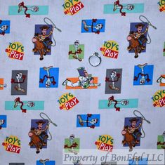 the fabric has toy story characters on it