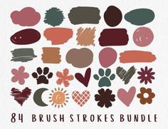 the brush strokes bundle includes different shapes and colors, including hearts, flowers, and leaves