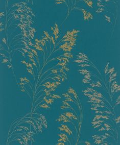 Feather Shrub Wallpaper in Teal/Gold from the Olio Collection Teal Wallpaper Bathroom, Teal Wallpaper Dining Room, Entrance Wallpaper, Teal And Gold Wallpaper, Cath Kidston Wallpaper, Gold Metallic Wallpaper, Metallic Texture, River Phoenix, Teal Wallpaper