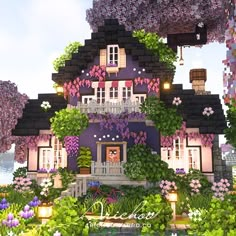 a very pretty house with lots of flowers on it