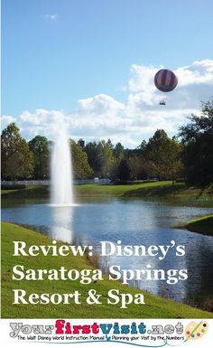 the front cover of disney's saratoga springs resort and spa, featuring a hot air balloon