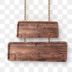 two wooden signs hanging from chains on a white background, wood, sign png and psd