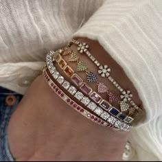 2025 Jewelry Trend Forecast, Cute Bangles, Pretty Stacks, Colourful Accessories, Sapphire Bangle, Bangle Diamond, Accessory Ideas, Ruby Bracelet, Bracelet Diamond