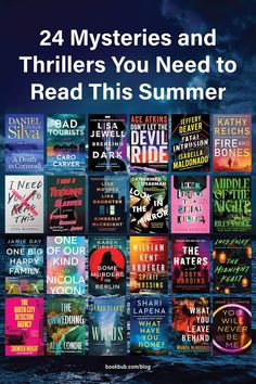 the book cover for 24 mystery and thrillers you need to read this summer, with many