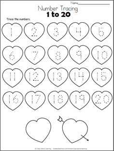 numbers to 20 worksheet with hearts