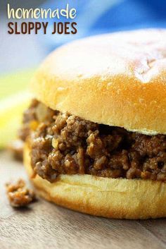 homemade sloppy joes sandwich on a wooden table