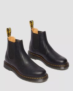 2976 Ambassador Leather Chelsea Boots in Black | Dr. Martens 2976 Chelsea Boots, Chelsea Boots Heel, Black Dr Martens, Ny Trip, Patent Boots, Yellow Heels, Lace Accessories, Sandal Platform, Black Chelsea Boots