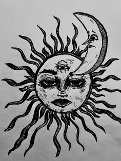 Foto von Mond und Sonne- Kunstwerk von mir. Wird digitale Kopien bei Bedarf per E-Mail senden. Vollständige S-Grafik wird in der Miniaturansicht nicht angezeigt. Moon Eye Drawing, Sun Snd Moon Drawings, Moon With Eyes Drawing, Sun And Moon Face Drawing, Sun And Moon Ink Drawing, Creepy Sun, Photo Of Moon, Sun Artwork, Grunge Core