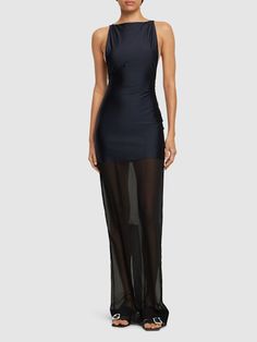 La robe banista satin & mesh long dress - Jacquemus - Women  | Luisaviaroma Mesh Long Dress, Jacquemus Dress, Mesh Fabrics, Mesh Panel Dress, Ordinary Day, Evening Formal, Mesh Skirt, Formal Outfit, Shearling Jacket