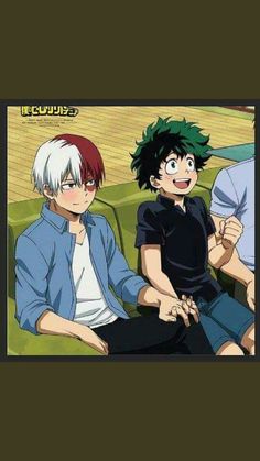 three anime characters sitting next to each other