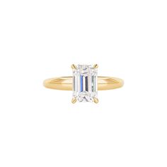 Yellow gold solitaire engagement ring with a wide, chunky tapered band in yellow gold. Virtual Consultation, Prong Engagement Rings, Bespoke Rings, Contact Page, Emerald Cut Moissanite, Dream Engagement, Dream Engagement Rings, Emerald Engagement, Ring Sizer