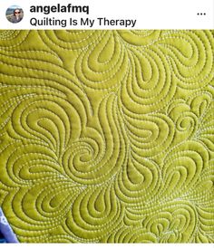 an image of a yellow quilt with the words, angellamp quilting is my therapy