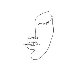 a line drawing of a woman's face with one eye open and the other half closed