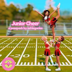 two cheerleaders performing on the football field for an animated video game advert