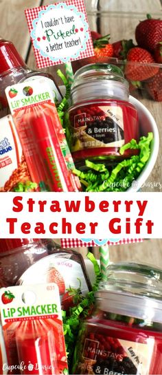 strawberry teacher gift with free printable tags