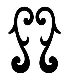 two black swirls on a white background with the word's symbol in it