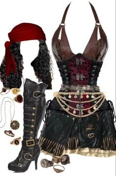 Holloween Costume Ideas With Corset, Women Pirates Outfits, Cute Halloween Costumes Pirates, Evil Pirate Costume, Pirate Halloween Aesthetic, Costumes With Corsets Halloween, Halloween Aesthetic Disfraz, Dark Pirate Costume, Pirate Female Outfits