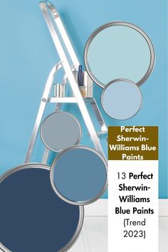 three different shades of blue paint on a wall with the words perfect shelving paints