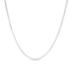 Stylish and sleek in elegant sterling silver, this box chain necklace will look great on any occasion. Fashioned in sterling silver and polished to a bright finish, this 1.3mm wide box chain necklace measures 22.0 inches in length and secures with a lobster claw clasp. Cheap Silver Necklace With Box Chain, White Gold Tennis Necklace With Box Chain As Gift, Classic Silver Necklace With Box Chain, Silver Box Chain Tennis Necklace For Formal Events, Silver Tennis Necklace With Box Chain For Formal Occasions, Silver Box Chain Tennis Necklace For Formal Occasions, Formal Silver Tennis Necklace With Box Chain, Classic Silver Tennis Necklace With Box Chain, Sterling Silver White Gold Box Chain Necklace