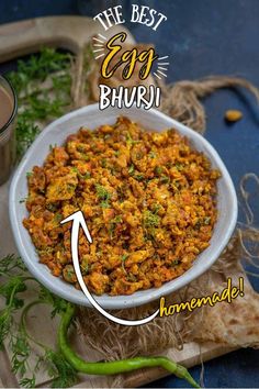 the best egg bhuj recipe in india with an arrow pointing up to it