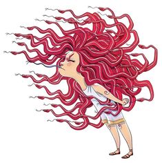 a drawing of a woman with long red hair