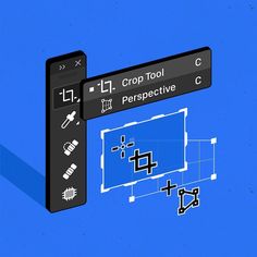 a blue and black sign that says crop tool perspective c on it