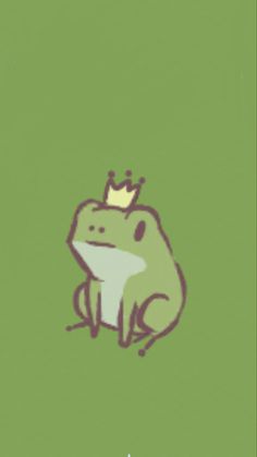 a drawing of a frog with a crown on it's head sitting in front of a green background